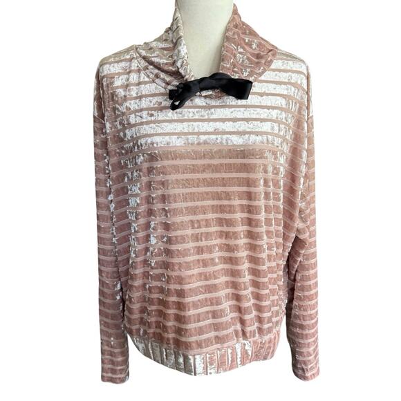 Gypsies & Moondust velvet burnout striped top Pink Black Ribbon Detail XL - Picture 1 of 13